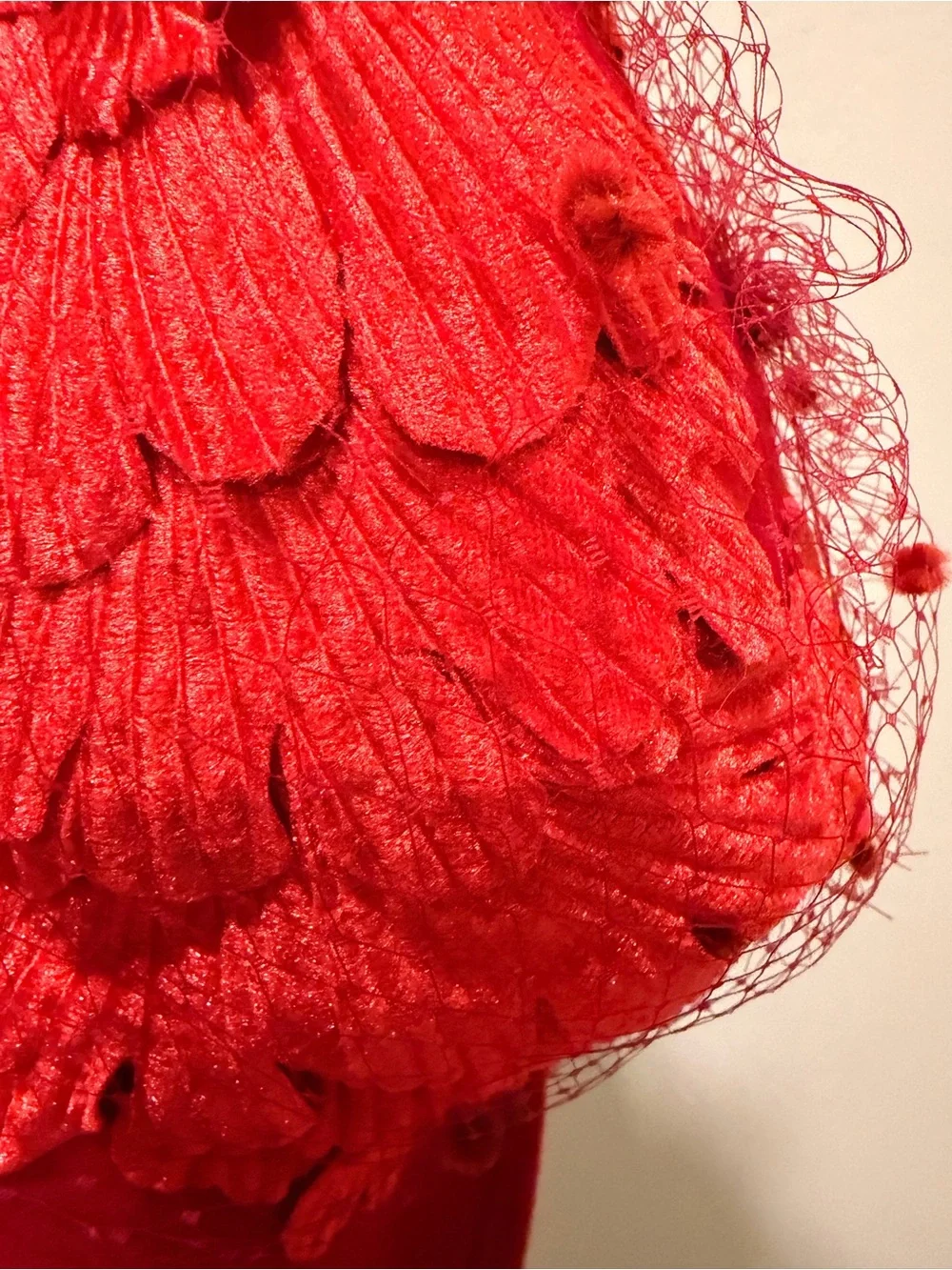 Wool Red Floral Appliqué Veiled Women's Hat